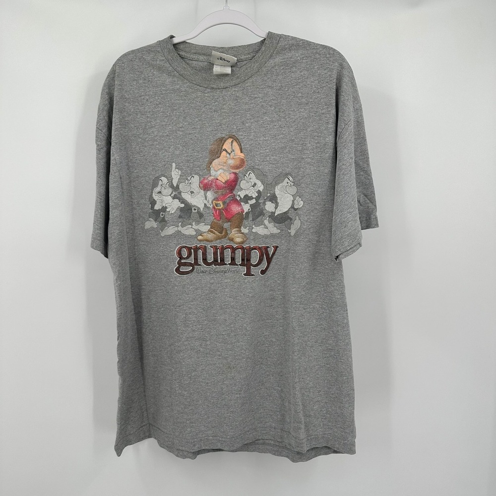 Walt Disney World Mens Vintage 90sGrumpy Dwarf Graphic T-Shirt Size XL Gray